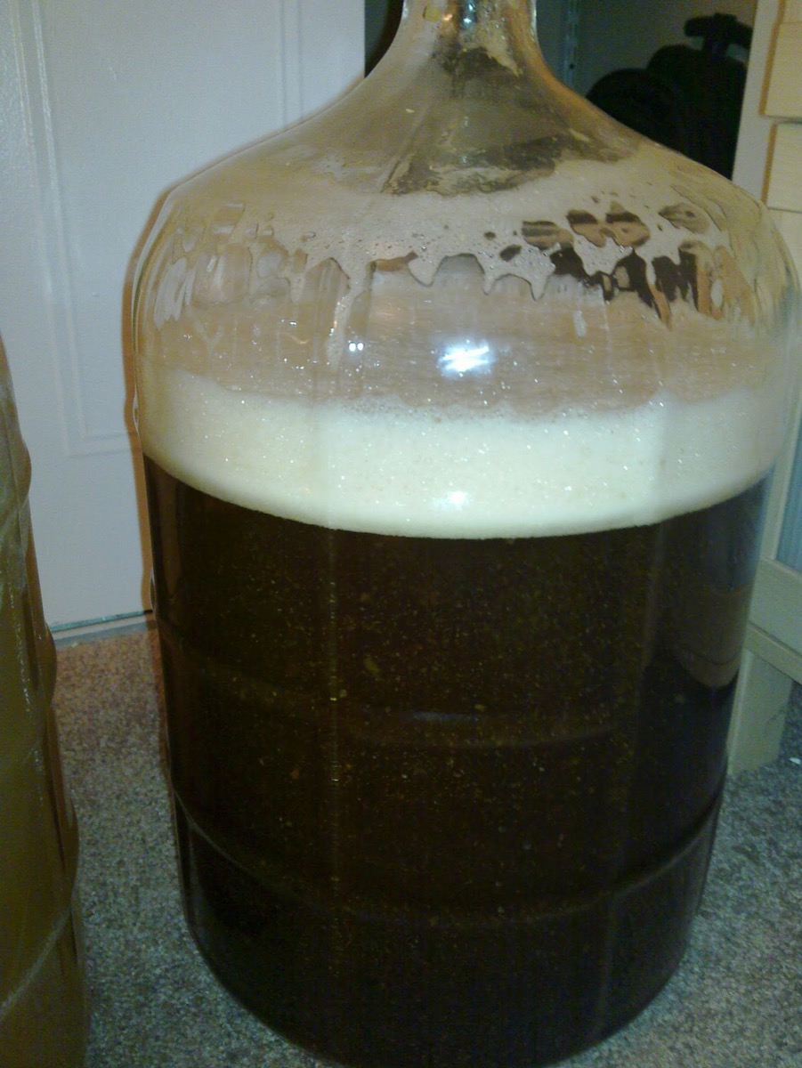 Dark beer fermenting in a carboy